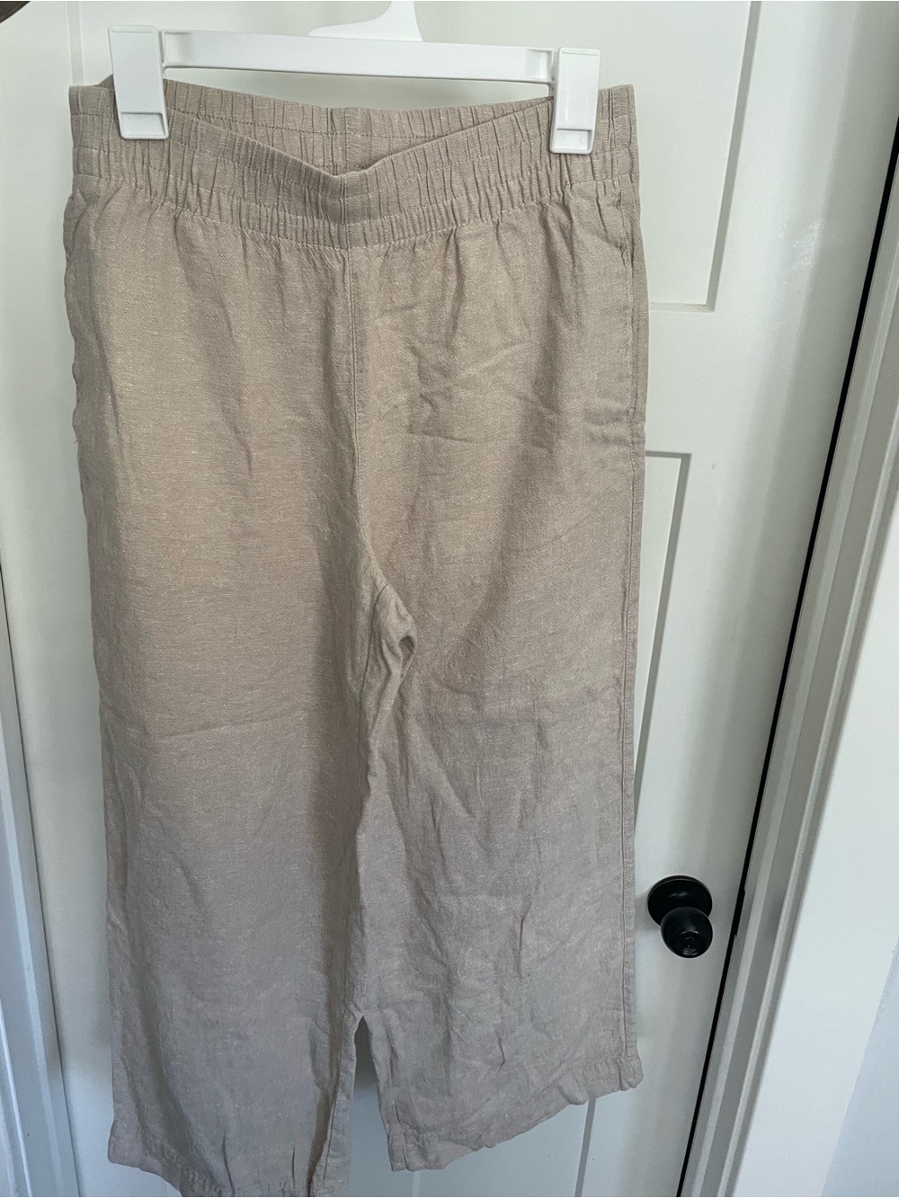 Old Navy High Rise Wide Leg Elastic Waist Linen-Blend Pants - Beige - Picture 3 of 8